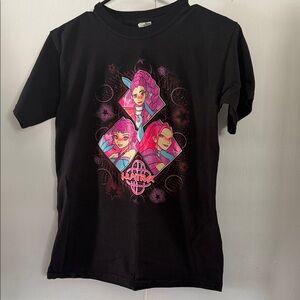 Demon hunters Black Tee with Pink & Purple Cartoon Trio